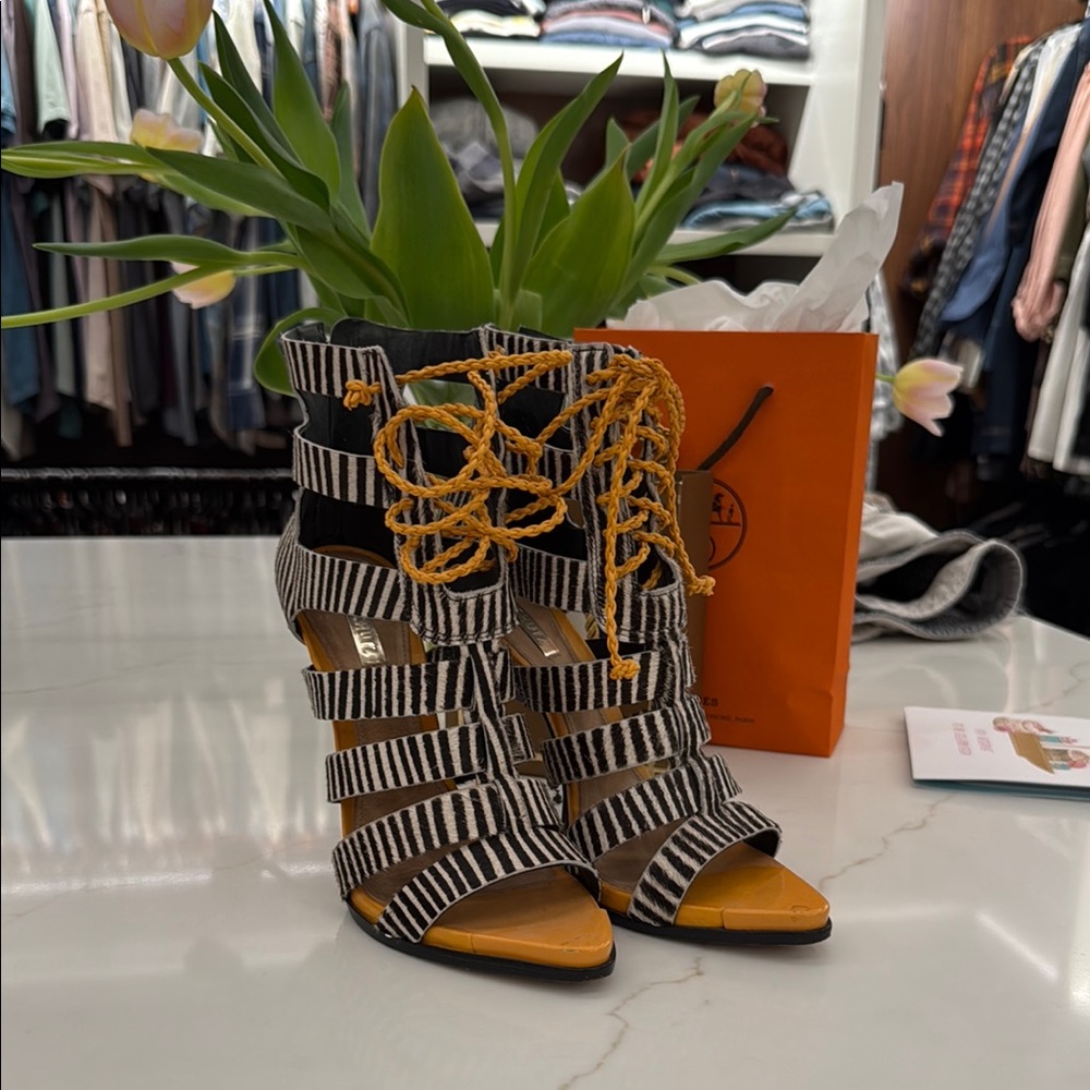Striped Black and Yellow Women's Heels